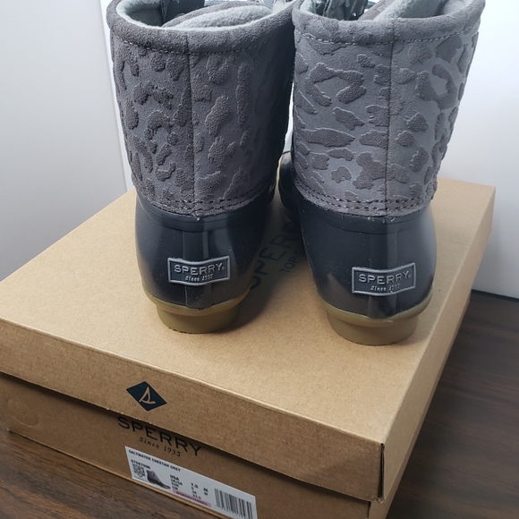 Sperry Saltwater Cheetah Gray Women's Duck Boots Size 7.5 - Picture 10 of 12